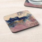 青とピンクの枕を持つ抽象芸術 コースター (左側)