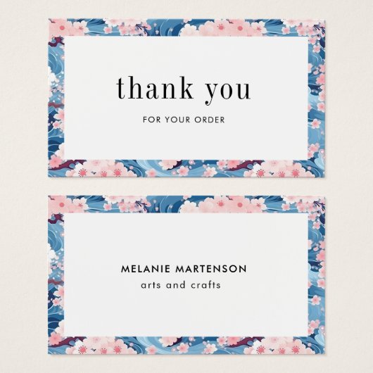 青とピンクの桜フローラ注文サンキューカード (正面&裏面)