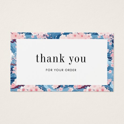 青とピンクの桜フローラ注文サンキューカード (正面)
