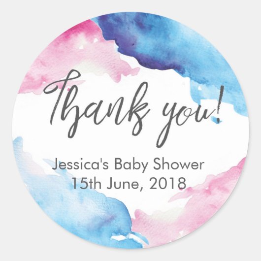 青とピンクの水の色に感謝 ラウンドシール (正面)