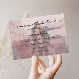 青とピンクの水の色の写真の日付を保存 招待状