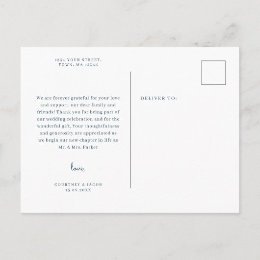 青とピンクの水の色感謝していは葉書 インビテーションポストカード (裏面)