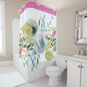 青とピンクの水彩の花 シャワーカーテン (インサイチュ)