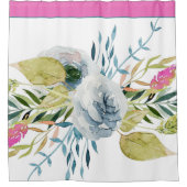 青とピンクの水彩の花 シャワーカーテン (正面)