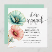 青とピンクの水彩画エンゲージメントパーティー招待状 セーブザデート (正面/裏面)