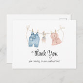 青とピンクの水彩色の性別が表示ありがとう ポストカード (正面/裏面)