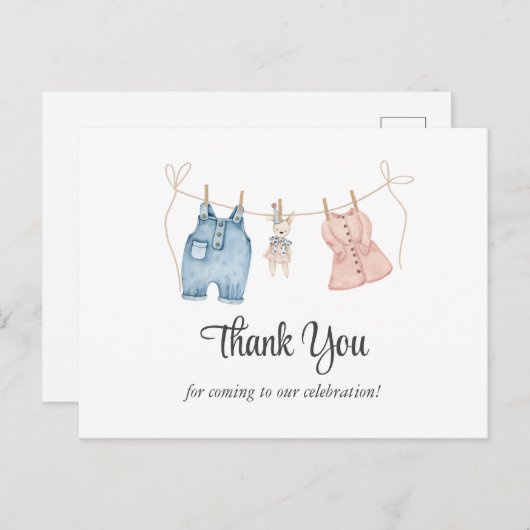 青とピンクの水彩色の性別が表示ありがとう ポストカード (正面/裏面)