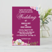 青とピンクの水彩花のウェディング 招待状 (スタンド正面)