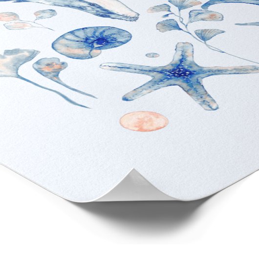 青とピンクの水彩魚の海をテーマ ポスター (角)