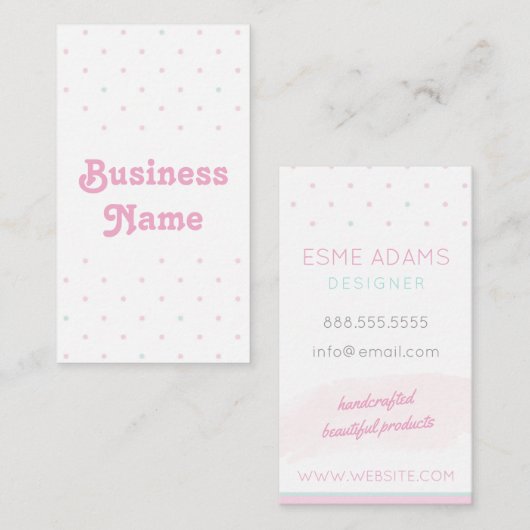 青とピンクの水玉模様の名刺 名刺 (正面/裏面)