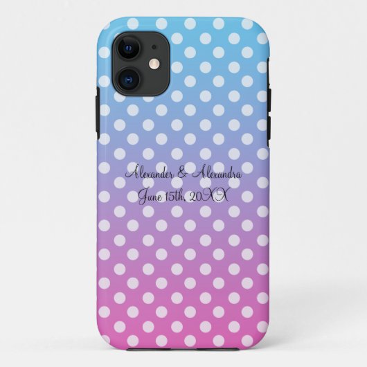 青とピンクの水玉模様結婚式の引き出物 Case-Mate iPhoneケース (裏面)