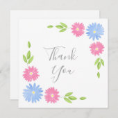青とピンクの水色のデイジー サンキューカード (正面/裏面)