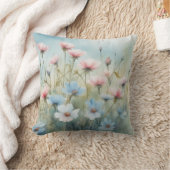 青とピンクの水色の花が咲く クッション (ブランケット)