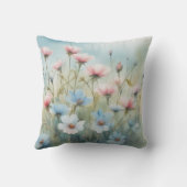 青とピンクの水色の花が咲く クッション (裏面)
