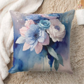 青とピンクの水色の花 クッション (ブランケット)