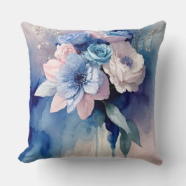 青とピンクの水色の花 クッション