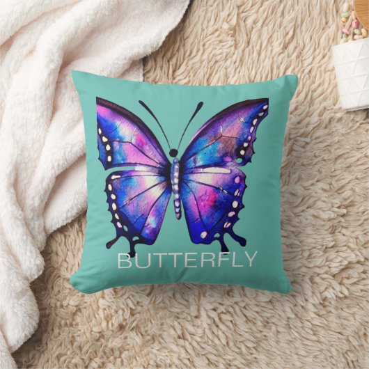 青とピンクの水色の蝶 クッション (ブランケット)