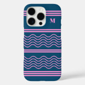 青とピンクの波のパターンストライプモノグラム Case-Mate iPhoneケース (裏面)