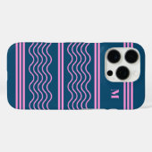 青とピンクの波のパターンストライプモノグラム Case-Mate iPhoneケース (裏面 (横))