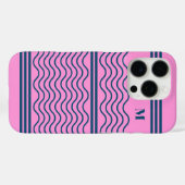 青とピンクの波のパターンストライプモノグラム Case-Mate iPhoneケース (裏面 (横))