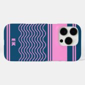 青とピンクの波のパターンストライプモノグラム Case-Mate iPhoneケース (裏面 (横))