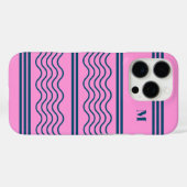 青とピンクの波のパターンストライプモノグラム Case-Mate iPhoneケース (裏面 (横))