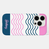 青とピンクの波ストライプ状のパタパーソナライズされたーン Case-Mate iPhoneケース (裏面 (横))