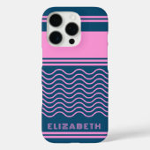 青とピンクの波ストライプ状のパタパーソナライズされたーン Case-Mate iPhoneケース (裏面)