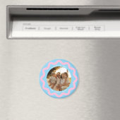 青とピンクの波型サークル 写真フレーム テキスト入り マグネット (インサイチュ (食洗機))