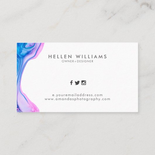 青とピンクの流れるヘードインクデザイン 名刺 (裏面)