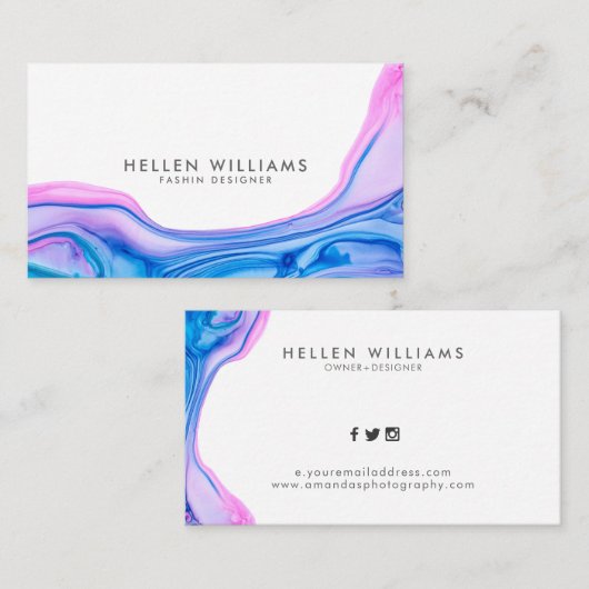 青とピンクの流れるヘードインクデザイン 名刺 (正面/裏面)