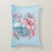 青とピンクの淡い色のリボンのクリスマスギフトボックス アクセントクッション (正面(垂直))