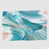 青とピンクの淡い色合いの皺になったカーブ ゴルフタオル (横)