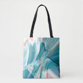 青とピンクの淡い色合いの皺になったカーブ トートバッグ (正面)