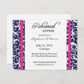 青とピンクの渦巻きリハーサルのディナーカード 招待状 (正面/裏面)