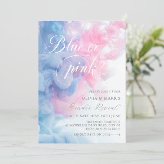 青とピンクの煙のジェンダーの表示 招待状 (スタンド正面)