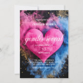 青とピンクの煙のハートベビー性別がパーティーを明かす 招待状 (正面)