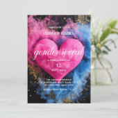 青とピンクの煙のハート 赤ちゃんの性別発表パーティー 招待状 (スタンド正面)