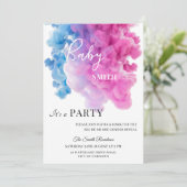 青とピンクの煙のベビージェンダーがパーティーを表示 招待状 (スタンド正面)