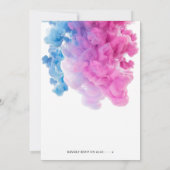 青とピンクの煙のベビージェンダーがパーティーを表示 招待状 (裏面)