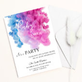 青とピンクの煙のベビージェンダーがパーティーを表示 招待状