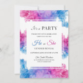 青とピンクの煙爆弾ベビージェンダーがパーティーを明かす 招待状 (正面)