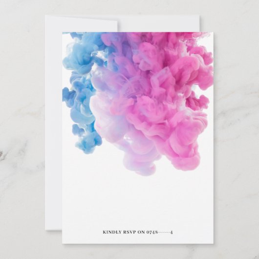 青とピンクの煙爆弾ベビージェンダーがパーティーを明かす 招待状 (裏面)