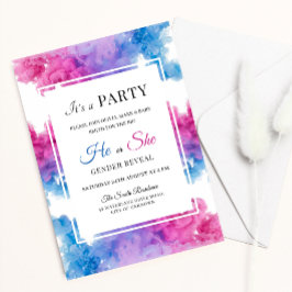 青とピンクの煙爆弾ベビージェンダーがパーティーを明かす 招待状