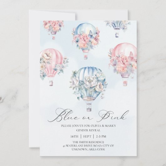 青とピンクの熱気球の性別が明らかになる 招待状 (正面)