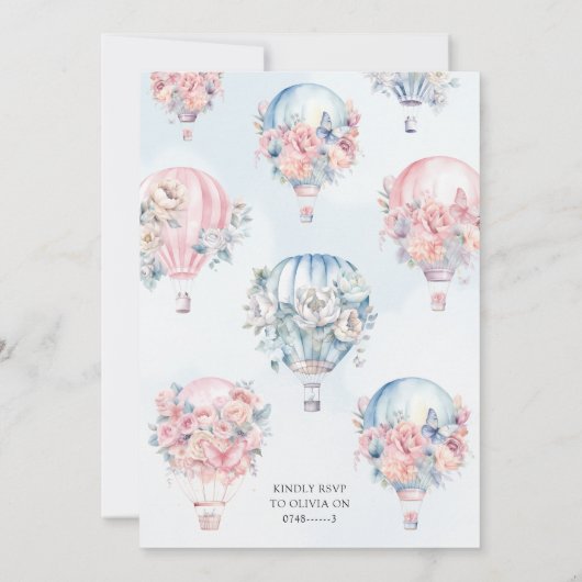 青とピンクの熱気球の性別が明らかになる 招待状 (裏面)