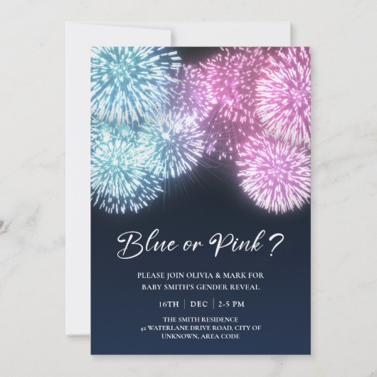 青とピンクの爆竹の性別を明らかにする 招待状 (正面)
