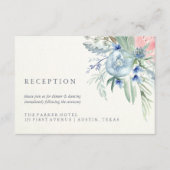 青とピンクの牡丹の水彩結婚式レセプション エンクロージャーカード (正面)