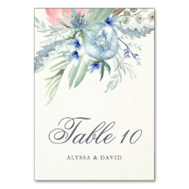 青とピンクの牡丹結婚の テーブルナンバー