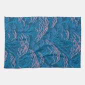 青とピンクの珊瑚礁パターン キッチンタオル (横)